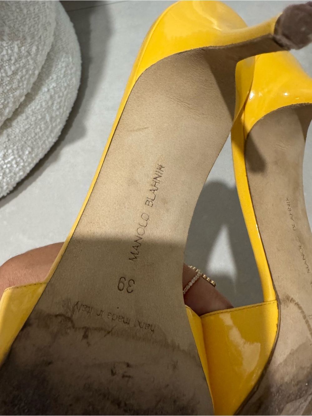 Manolo Blahnik Yellow Patent Leather Slide Mules - Picture 6 of 9